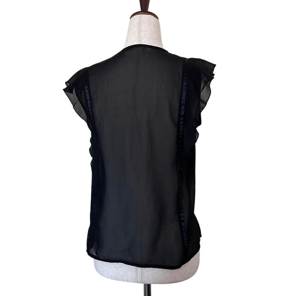 Ray Beams Black‎ Sheer Pintuck Flutter Sleeve Button Front Blouse Top - Picture 5 of 7